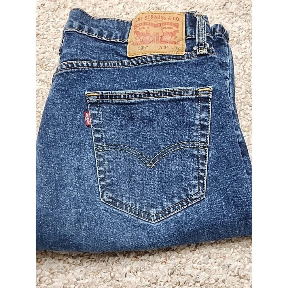 Levi's 505 Jeans Mens 34x32 Denim Straight Actual Dark 32x31 Actual Cotton Blend